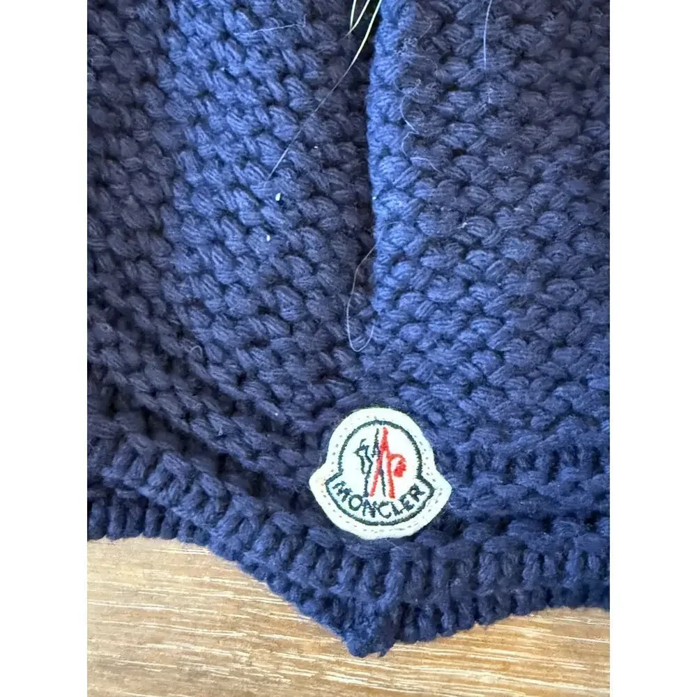 MONCLER Navy Knit Beanie Hat Cap Fur Pom Pom Youth Kids size Small S Ski Snow